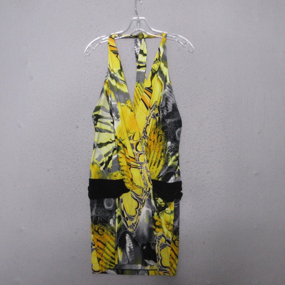 Vintage Cache Dress Small Halter Mini Y2K 90s Party Clubwear Faux Wrap Made USA‎